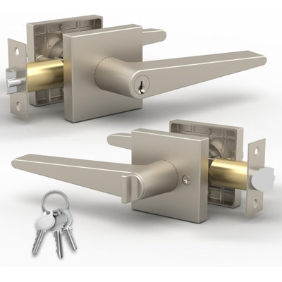 Ensemble de poignées de porte à levier effilé avec rosette carrée Mega Handles Schein | Réversible | Quincaillerie moderne