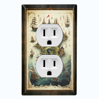 Ship Travel Castle Island Biege Nautical Themed 1 - Gang Duplex Outlet Standard Wall Plate