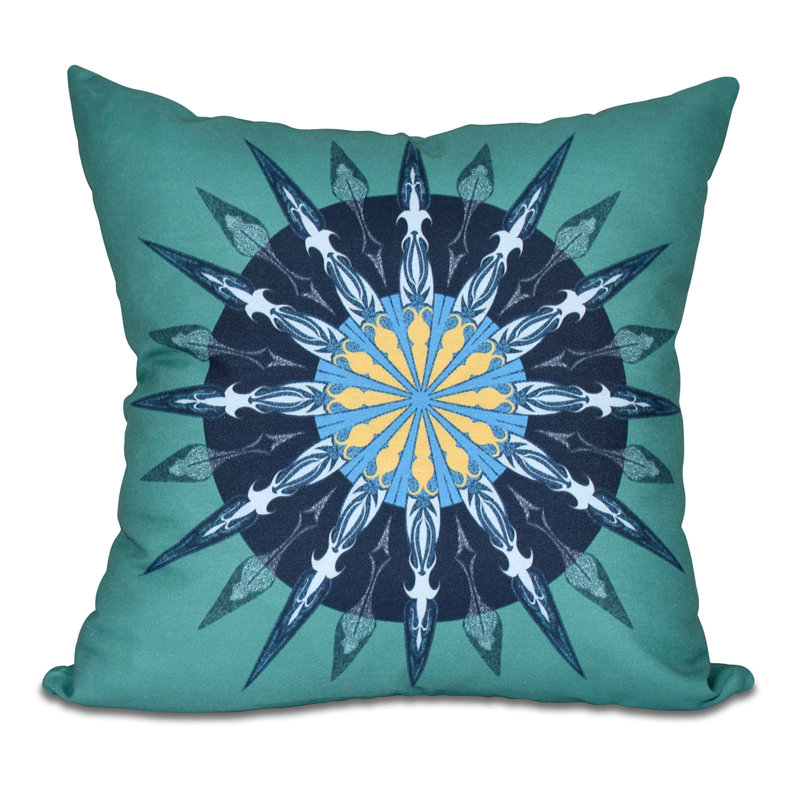 Coussin décoratif à imprimé géométrique de roue de mer, H 26 po x l 26 po, Vert