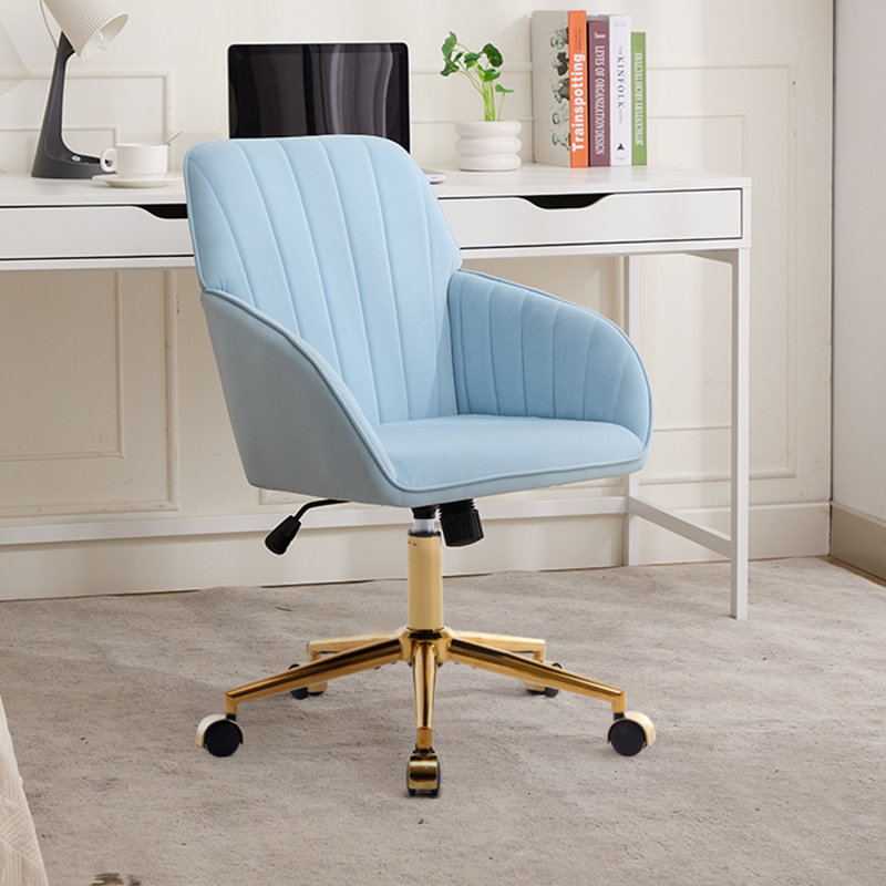 Adjustable Office Chair, Ergonomic Swivel Chair, Backrest Seat, Comfortable For Long Sitting, Gold, Baby Blue
