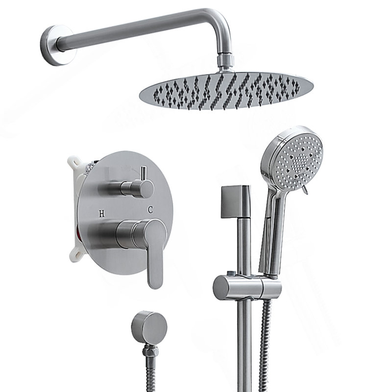 10-Inch Shower System, Slide Bar Shower Faucets Sets Complete Round Shower Heads And 5-Spray Handheld Combo, Wall Mounted Brushed Nickel Shower Faucet