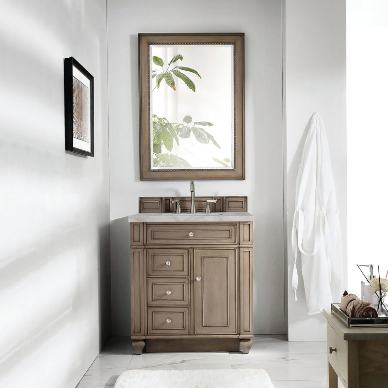 Bristol 30'' W Single Vanity, Whitewashed Walnut, Victorian Silver, 8" Widespread