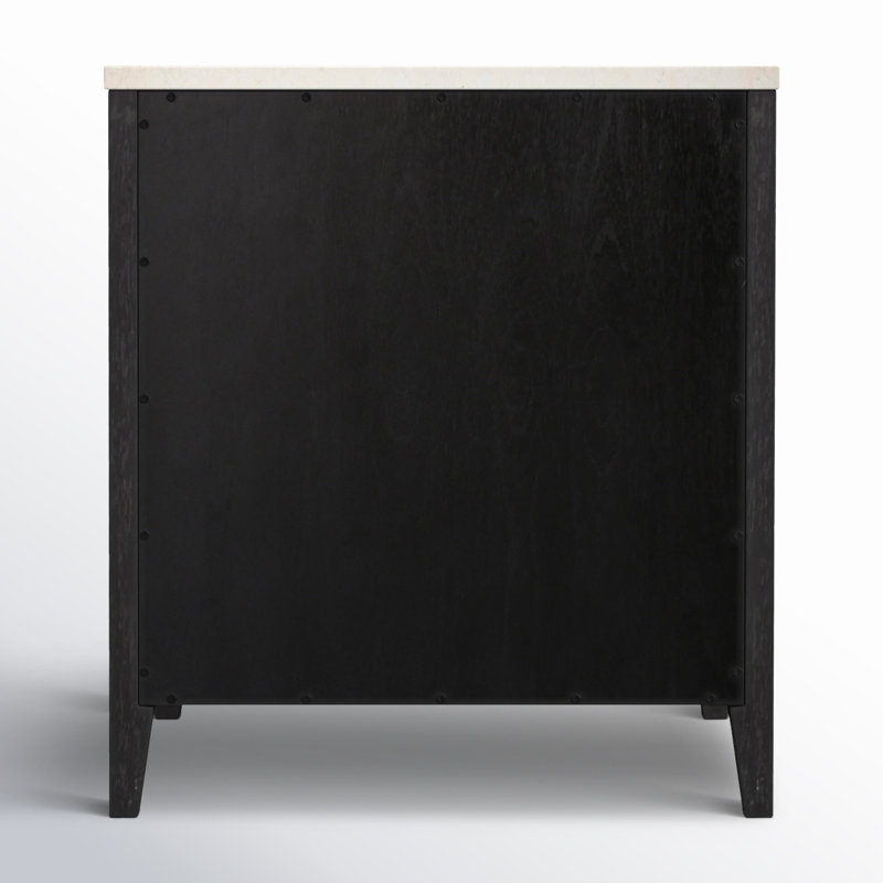 Mayfair 2 Drawer Wood and Marble Nightstand, Washed Black/Ivory