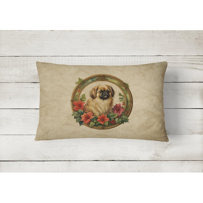 Pekingese Christmas Flowers Throw Pillow, 12" x 16", Rectangular, Pekingese