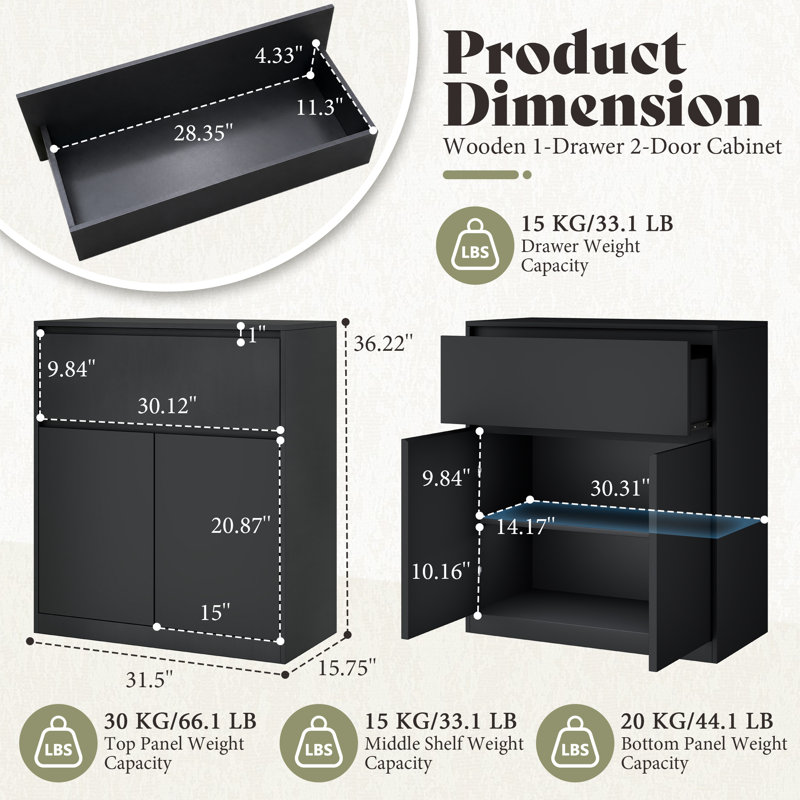Armoire de rangement modulaire à monter soi-même, meuble en 2 pièces avec 2 portes et 1 tiroir, Noir