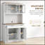 Armoire de rangement pour garde-manger de 71 po de hauteur avec support pour micro-ondes, buffet autoportant avec huche, 2 tiroirs, 5 portes, tablettes réglables et portes en verre pour la cuisine, la salle à manger