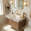 Meuble-lavabo de salle de bain, armoire de rangement en contreplaqué flottant avec tiroir et porte, plateau en pierre frittée gris clair et lavabo en céramique-306290666-306290675-306290677