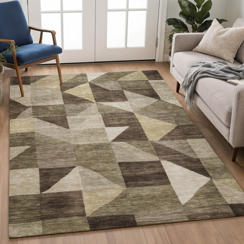Tapis géométrique lavable à la machine de qualité supérieure Mayfield AMF2373, 5 pi x 7 pi 6 po, Brun