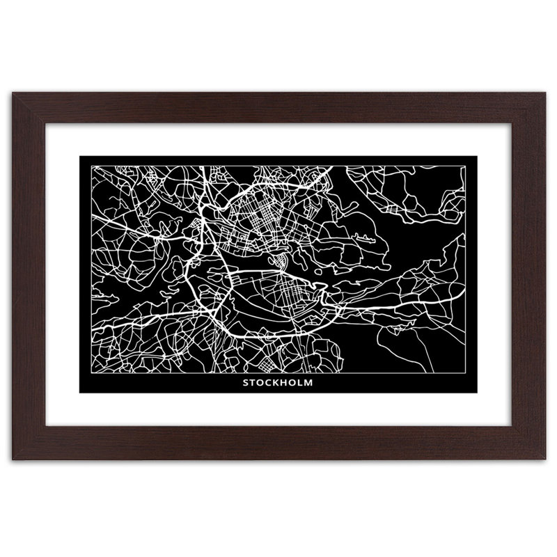 Stockholm City Map - Single Picture Frame Print, 60cm H x 90cm W, Brown