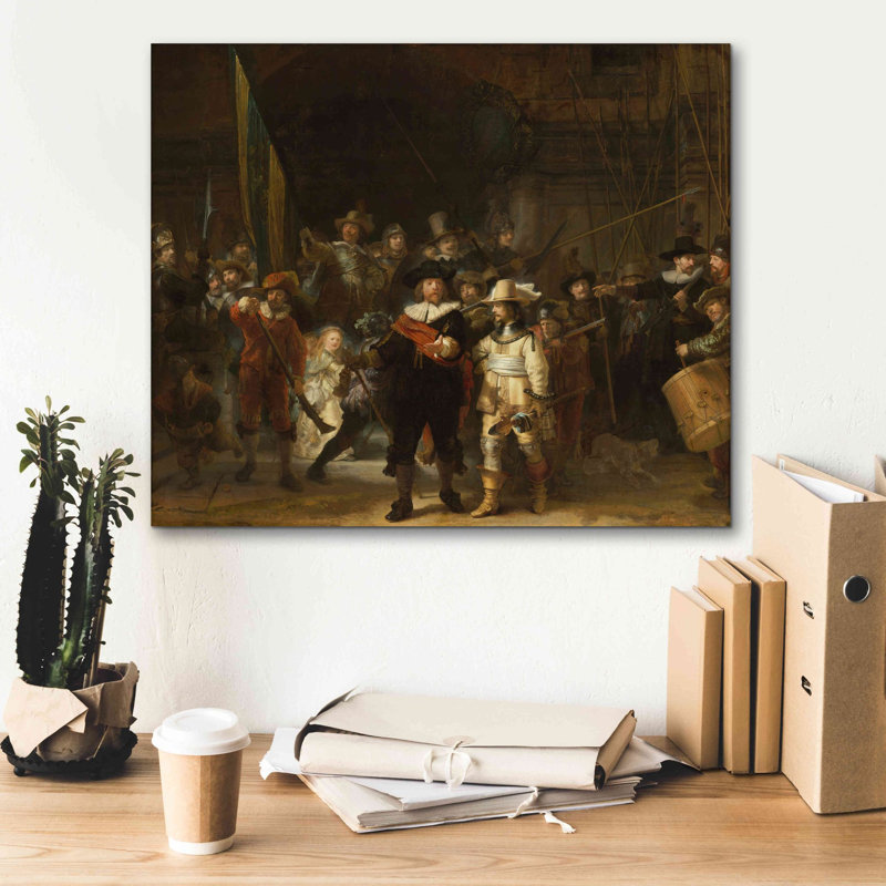 «The Night Watch» par Rembrandt van Rijn - reproduction sur toile tendue, H 20 po x l 24 po x P 0,75 po