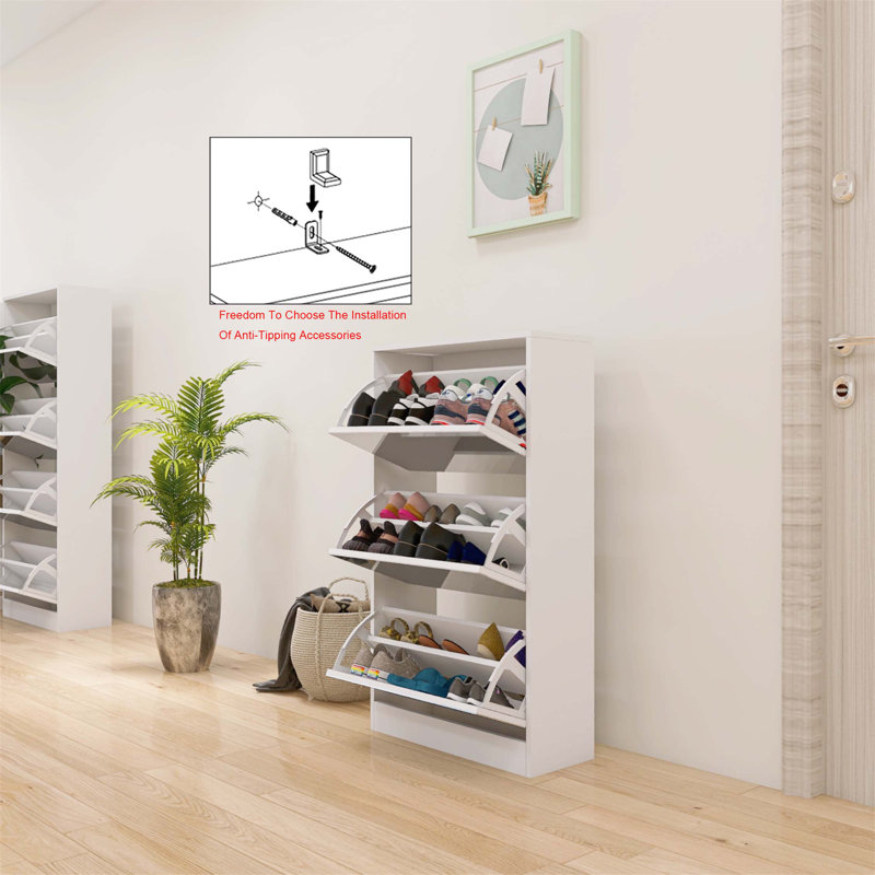Armoire à chaussures blanche 12 paires, étagère à chaussures 3 niveaux