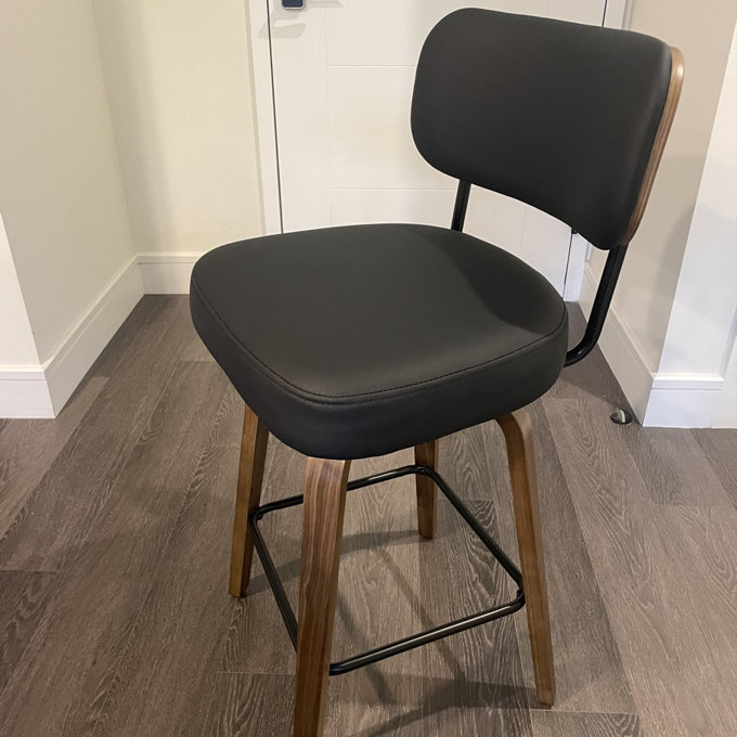Swivel Upholstered Counter Stool With Wood Frame - Black, 3