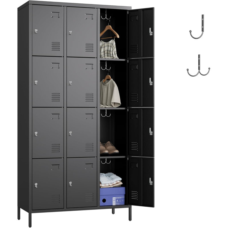 Armoire de rangement en acier noir 12 portes pour les employés, casier de rangement industriel, assemblage requis (12 portes - noir)
