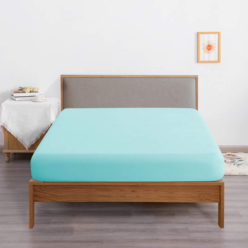 Fitted Bed Sheet Only, 1800 Brushed Microfiber Deep Pocket Fitted Sheet - NTBAY, Aqua, Twin Fitted Sheet