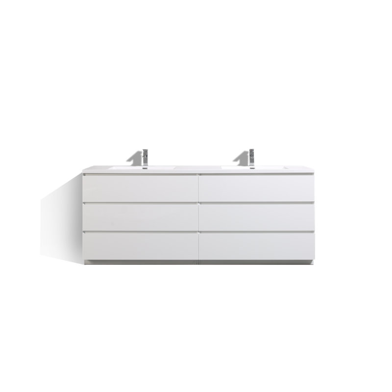Ensemble de meuble-lavabo double 84 po Bobijo, Blanc très luisant