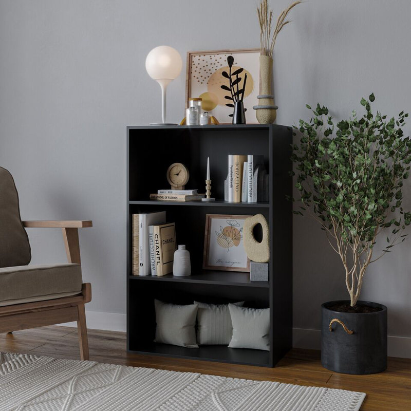 Tahura 90cm H x 60cm W Solid Wood Ladder Bookcase, Black