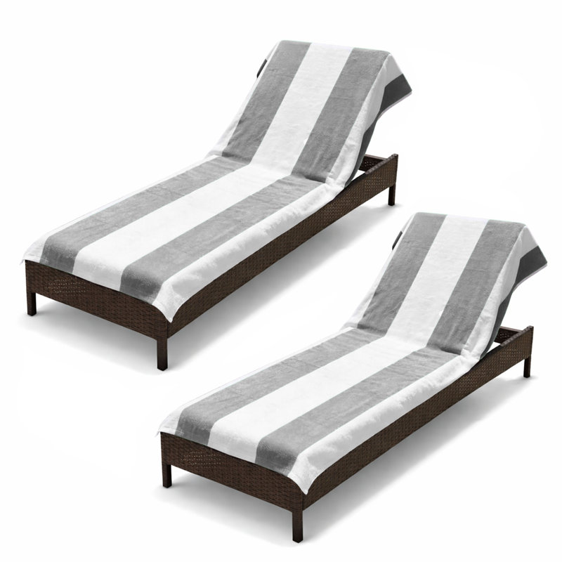 Ensemble de housse pour chaise longue de qualité supérieure en coton rayé Superior Cabana, Gris clair