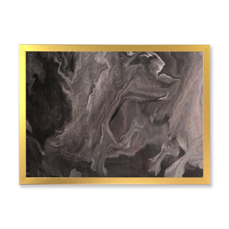 «Wave Art» dans les tons de noir III - impression sur toile, H 8 po x l 12 po x P 1 po, Cadre doré