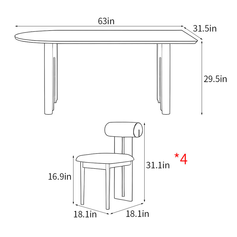 Ensembles de table de salle à manger de style français, H 29,5 po x L 63 po x l 31,5 po