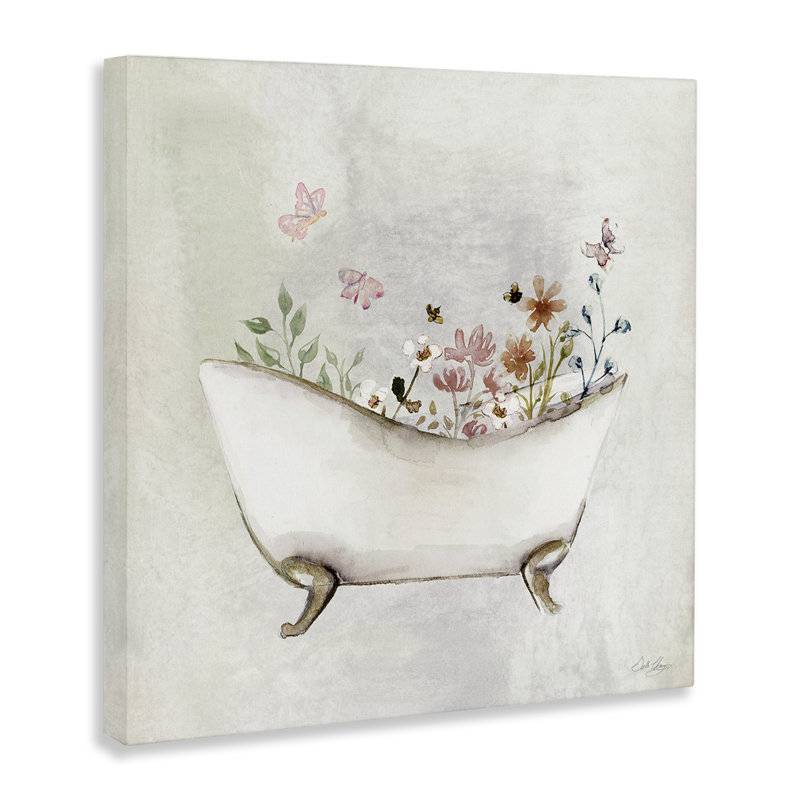 Art mural sur toile Butterfly Floral Bath par Stella Chang, H 17 po x l 17 po