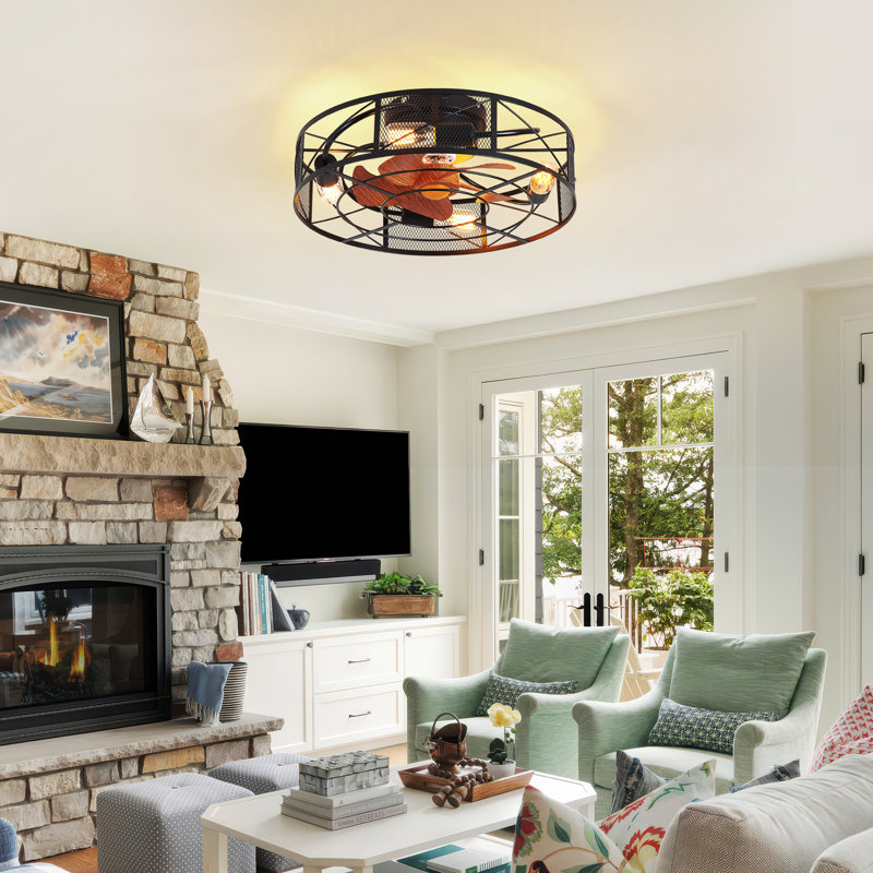 4-light Farmhouse Lantern Style Ceiling Fan With Light, Remote & Dimmable,6 Speed Settings And Timer, For Bedroom, Kitchen & Living Room(Bulb Included)