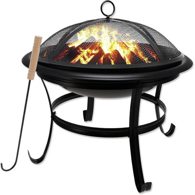 Wood Burning Fire Pit With Mesh Spark Screen & Fire Poker – Durable Alloy Steel Outdoor Fire Pit For Backyard, Patio, Deck, Camping & Bbq