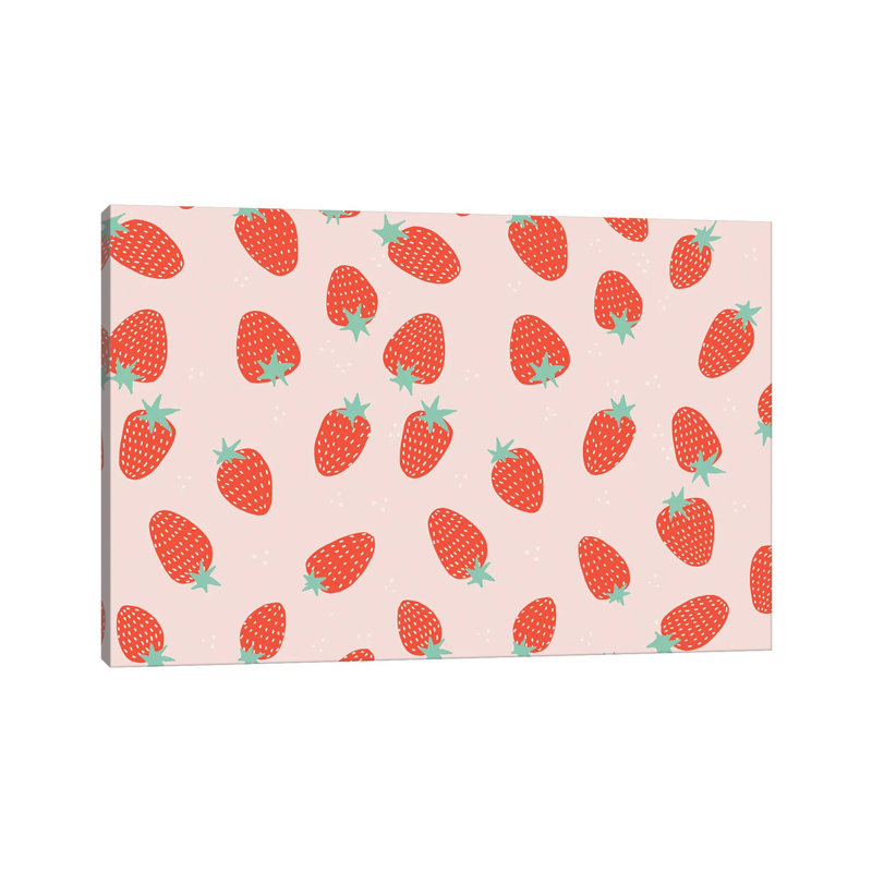 Strawberry Pattern - Wrapped Canvas Painting, 20.32 cm H x 30.48 cm W