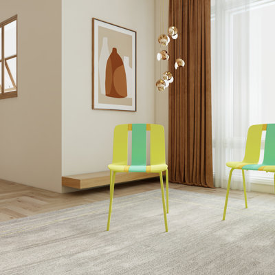 4-Pack Indoor/Outdoor Color Block Chairs – Vibrant Yellow/Orange/Green, Sturdy Metal Legs for Home & Café by Corrigan Studio