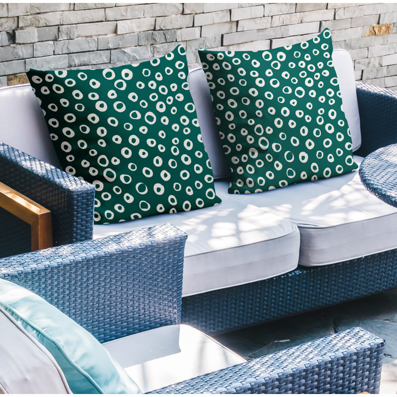 Oreiller carré intérieur / extérieur à pois Tanta, L 15 po x H 15 po, Émeraude