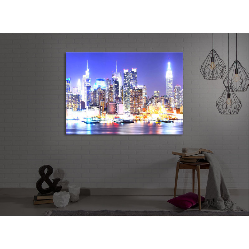 New York City, Skyline Bridge At Night by No - Wrapped Canvas Print, Without lighting, 70cm H x 100cm W x 4.5cm D