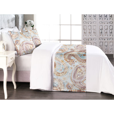 Ambesonne Paisley Bed Runner Set Soft Oriental Floral Design Warm Taupe and Pale Coffee