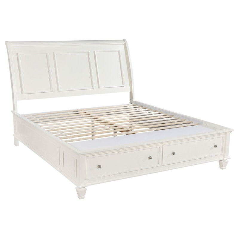 Lit à panneau en bois avec rangement, Blanc, Très grand