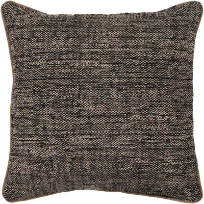 Jute & Wool Blend Removable Cover Pillow Throw Authentic Handmade Square Polyester Fill Black & Brown Non-Reversible Textured Weave With Khaki Brown Cotton Backing