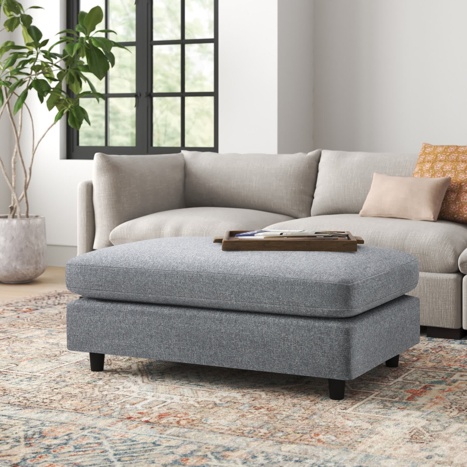 Fleetwood 45" Rectangle Upholstered Ottoman, Nathan Gray Tweed