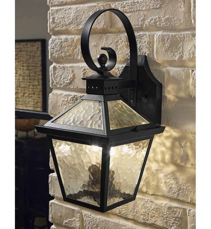 Lanterne murale d'extérieur en verre martelé à 2 ampoules H 16,25 po Ernestine, Noir mat