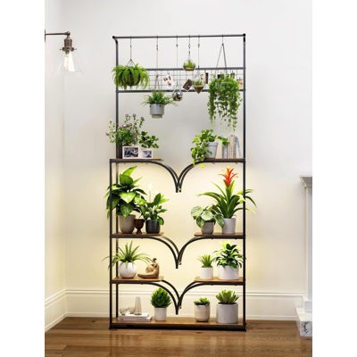Tall Indoor Plant Stand With Grow Lights, 7-Tier Metal Flower Shelf With Adjustable LED Lighting For Living Room And Home Decor