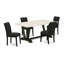 Cet ensemble de salle à manger 5 pièces se compose d'une table de salle à manger en lin blanc cassé (blanc cassé) et de 4 chaises Parson en tissu de lin noir avec dossier haut - finition noire brossée-1843017551-1765224098-1765224097