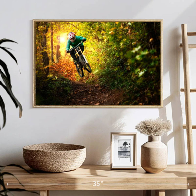 Forest Mountain Bicycle, Floating Frame Natural Wood, 25" X 17"