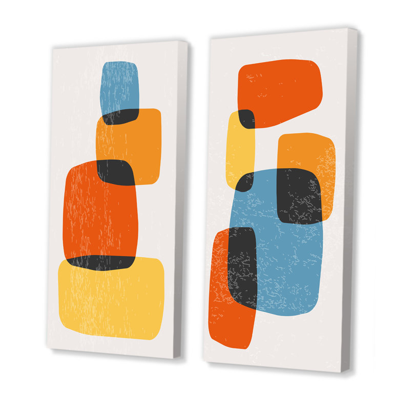 Minimal 20S Bauhaus Geometric XIII - Ensemble de 2 peintures, Toile tendue, H 20 po x l 24 po x P 1 po