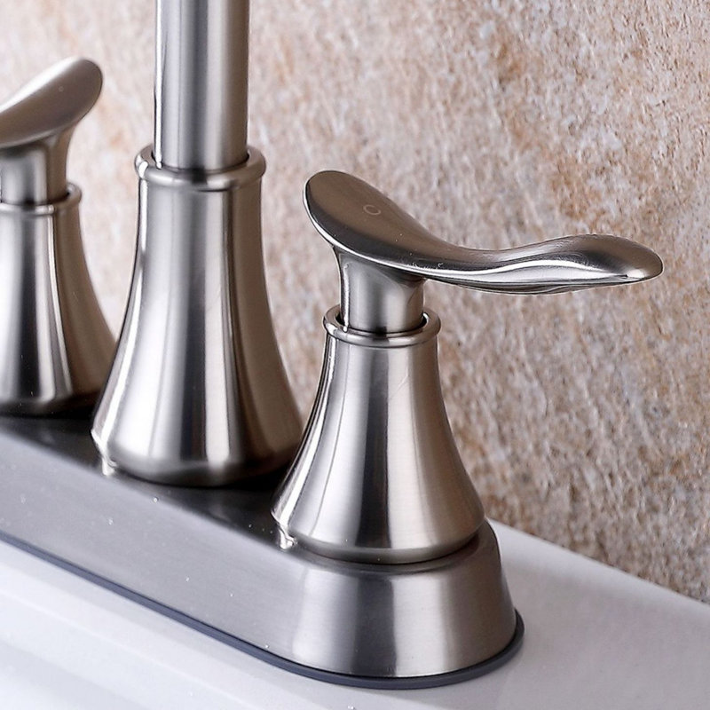  Two-Handle 4" Centerset Modern Bathroom Faucet with Drain Assembly, Brushed