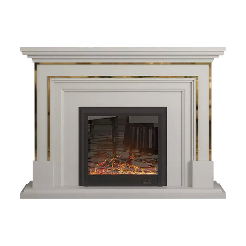 White Solid Wood Freestanding Fireplace, White, 43.31" H x 59.06" W x 12.6" D