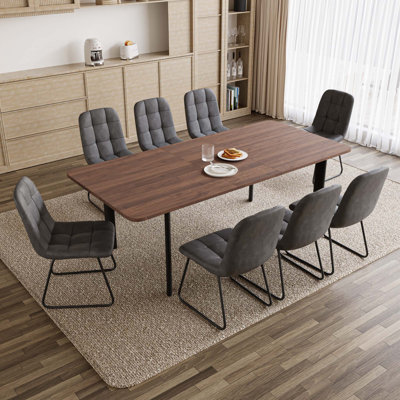 8 - Person Modern Kitchen Dining Set, 63'' to 78.7'' Extendable Dining Table with 32.8"H Upholstered Dining Chairs for 8 Person