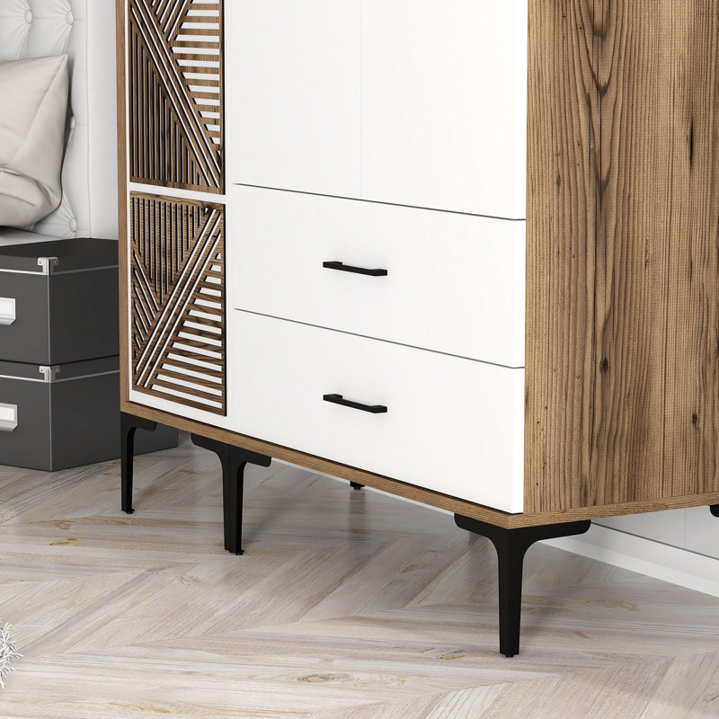 Berend 3 Door Manufactured Wood Wardrobe, Walnut/White