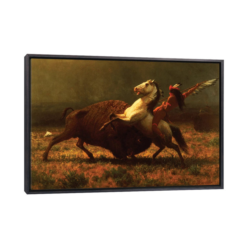 The Last of the Buffalo, C. 1888 par Albert Bierstadt, reproduction d’art, Toile avec cadre noir patiné, Pas de tapis