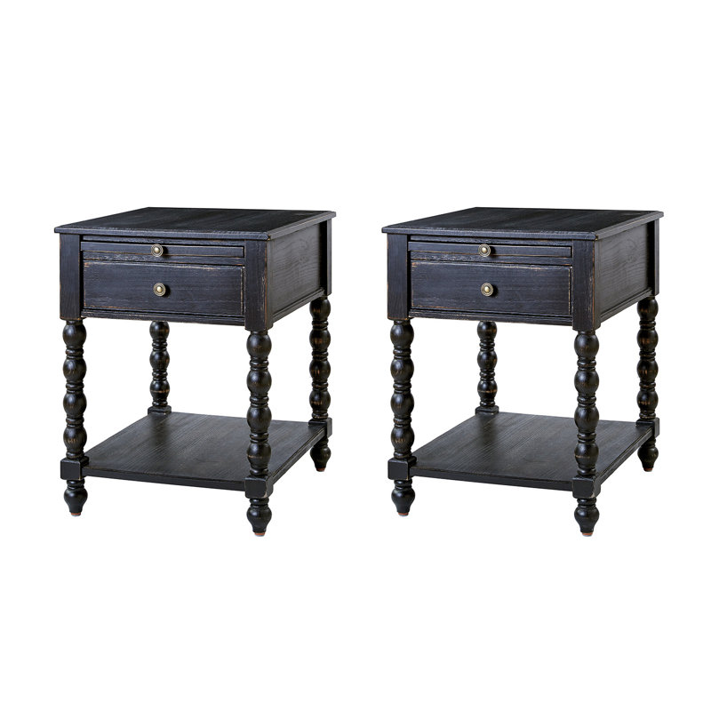 Eric 60.96cm W Traditional Soild Bedside Table with Extendable Tray, Charcoal