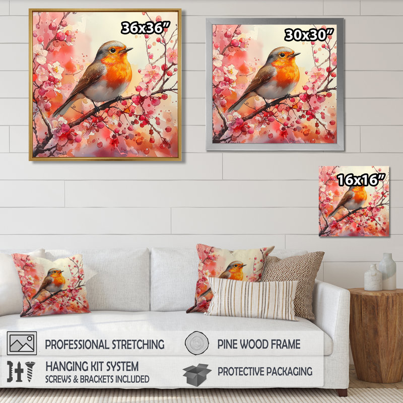 Oiseau rouge-gorge Robin, Reproduction encadrée d'une seule photo, Noir, H 16 po x l 16 po