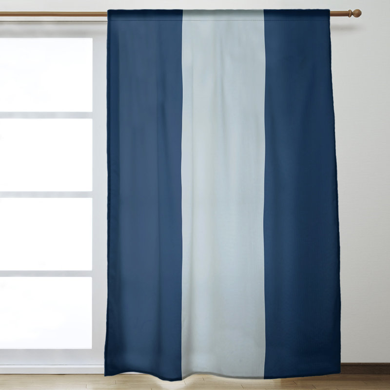 Striped Room Darkening Rod Pocket Single Curtain Panel, Seattle Baseball Navy Blue/Silver/Navy Blue
