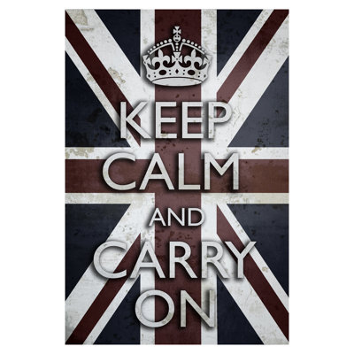 " CANVAS Union Jack Keep Calm And Carry On Wall Hanging 18X12 "