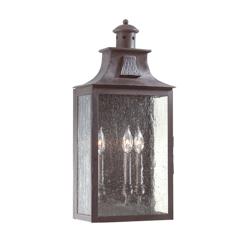 Lanterne murale d'extérieur en verre grainé à 2 ampoules Newton Bronze, H 19,5 po x l 8,75 po