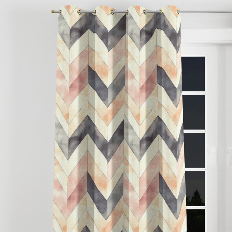 Contemporary Boho Window curtains - Black And Orange Boho Chevron Velvet Grommet Curtain - 1 Panel, 52" W x 108" L